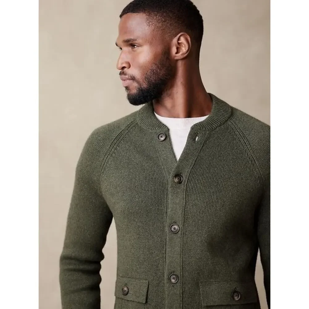 Banana Republic Men's Half Milano Ivy Green Sweater Jacket Size Medium